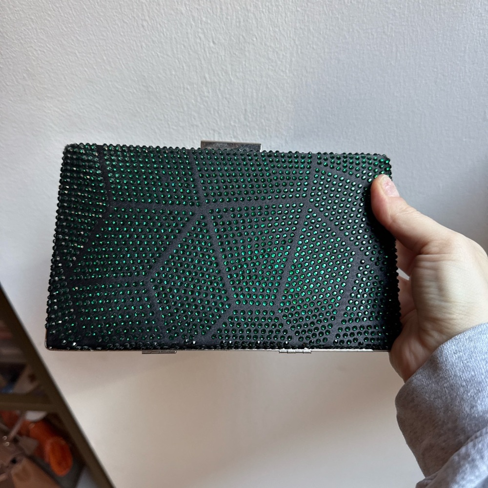 Amazon Black and Green Studded Clutch